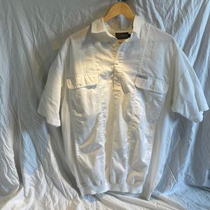 White, members only, quarter button, elastic, vintage, bowling style